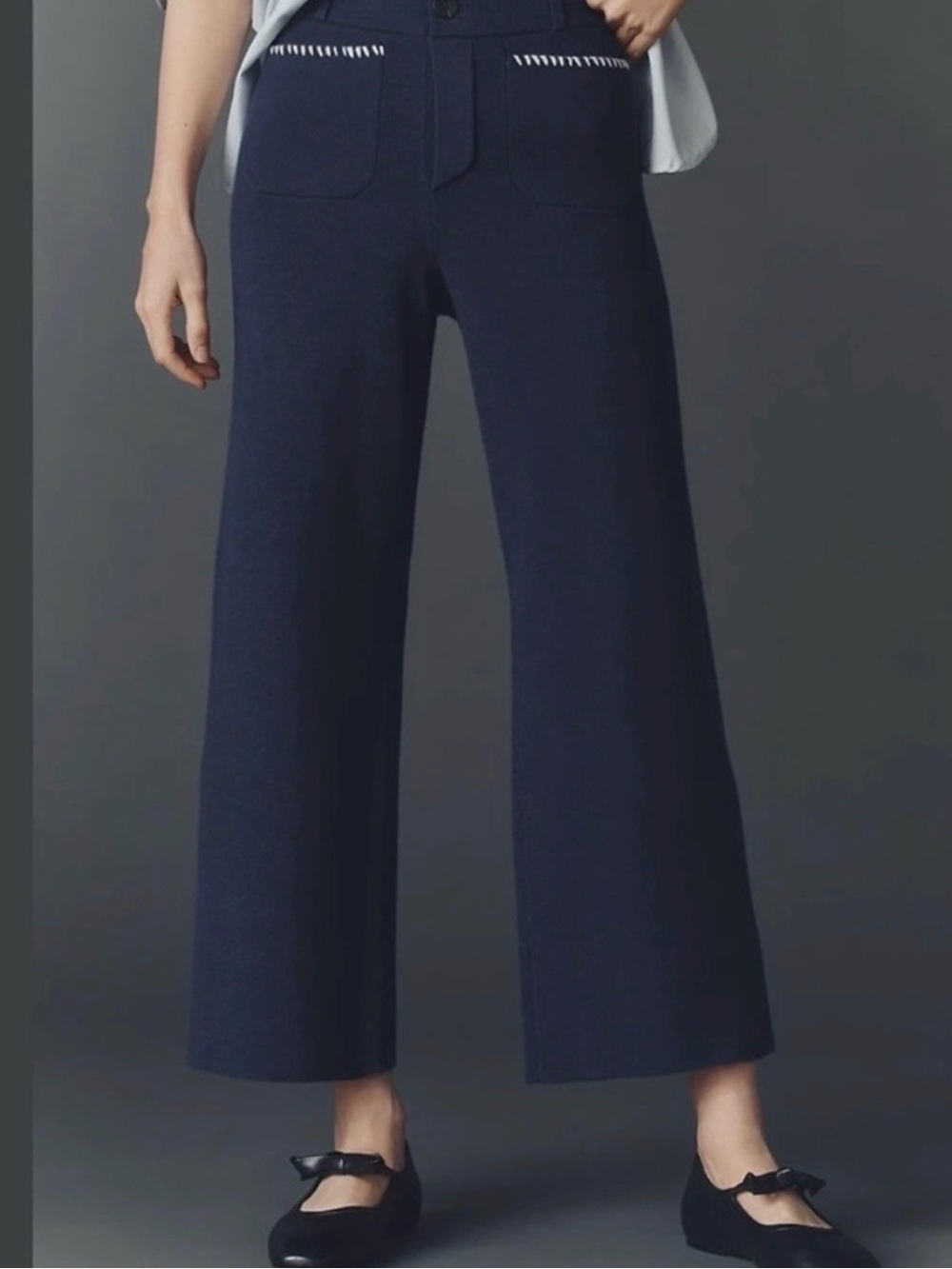 NWT Maeve Colette Whipstitch High-Rise Wide-Leg Pants Navy S